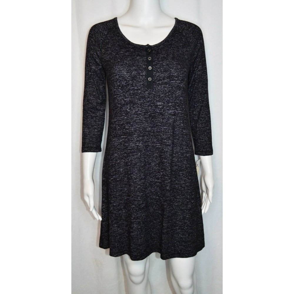 SO Perfectly Soft Cozy Henley Sweater Dress Heather Black Size S
